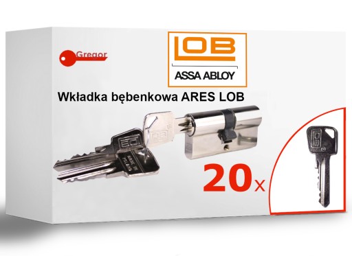 .20 KLUCZY. Wkładka bębenkowa zamek 40/40 nikiel satyna+ 20 kluczy LOB ARES