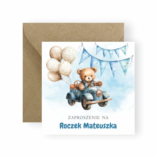 ZAPROSZENIA NA ROCZEK 2 3 4 5 6 ITD URODZINY BOHO MIŚ + KOPERTY + IMIĘ