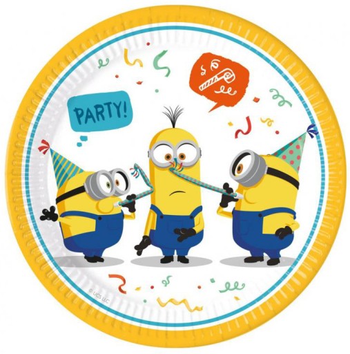 TALERZYKI PAPIEROWE URODZINOWE JEDNORAZOWE MINIONKI URODZINY 8szt