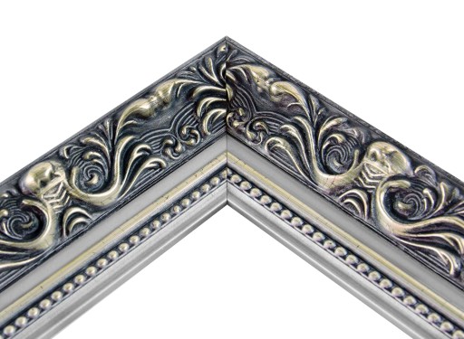 RAMKA GOTOWA DO OPRAWY OBRAZÓW ZDJĘĆ 50X70 OŚMIORNICA 58 MM DREWNO SREBRNA