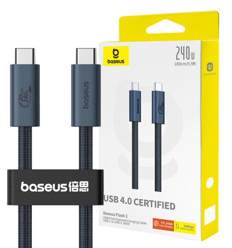 BASEUS KABEL USB-C TYPC 240W SZYBKIE ŁADOWANIE 8K/60HZ TRANSFER 20GB/S 1.8M