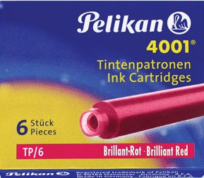 Naboje do piór PELIKAN krótkie czerwone op. 6 szt.