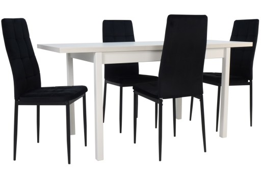4 krzesła welur czarny i stół 70x120/160 cm