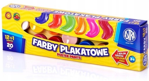 ASTRA FARBY PLAKATOWE 12 KOLORÓW 20ml + 1 GRATIS