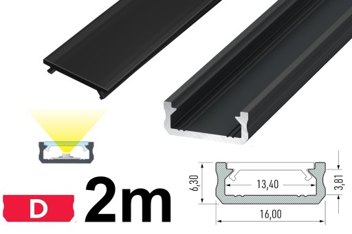 PROFIL DO LED CZARNY Z CZARNYM KLOSZEM TYP D 2M