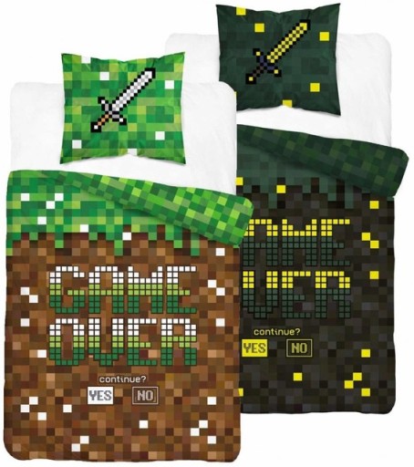 POŚCIEL MŁODZIEŻOWA 140x200 ŚWIECĄCA W CIEMNOŚCI PIXELE GAMER GAMINGOWA