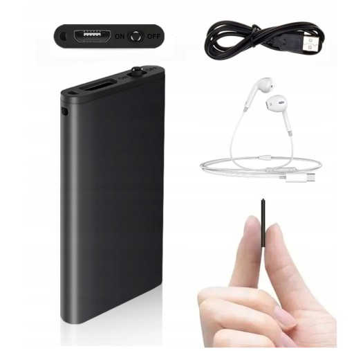 MINI DYKTAFON SZPIEGOWSKI 32GB MAŁY PODSŁUCH AKTYWACJA DŹWIĘKIEM +SŁUCHAWKI
