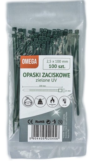 OPASKI TRYTKI ZACISKOWE KABLOWE UV ZIELONE 2,5X100