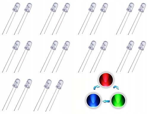 DIODY LED 5MM RGB MRUGAJĄCE NAPRZEMIENNIE 10SZT