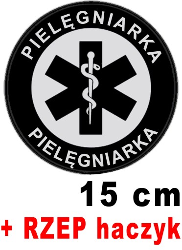 PIELĘGNIARKA z nadrukiem odblaskowym emblemat okrągły 15 cm z RZEPEM