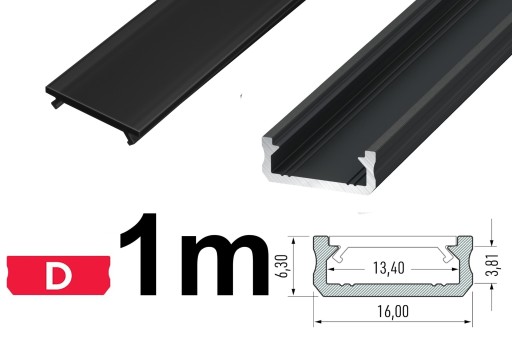 Profil do taśm LED D 1m CZARNY z CZARNYM KLOSZEM
