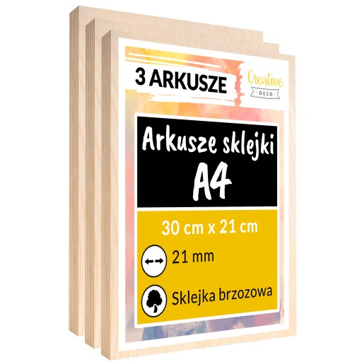 Płyta sklejka do cięcia laserem grawerowania dekoracji 21mm A4 x 3 sztuki