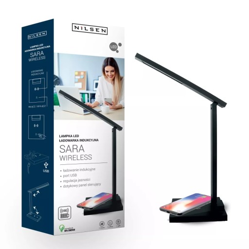 Lampka biurkowa LED Sara z ładowarką indukcyjną cz