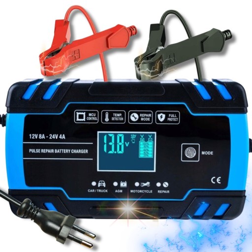 Prostownik ładowarka do akumulatora LCD 12V 8A