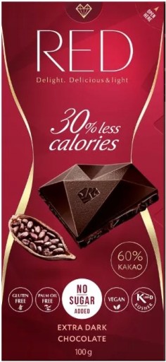 Czekolada bez cukru GORZKA 60% Red Delight 100g