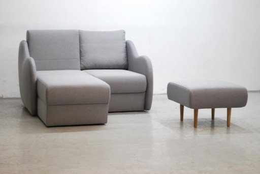 OMA nowoczesny narożnik + pufa, leżanka, SOFA kanapa szara tkanina