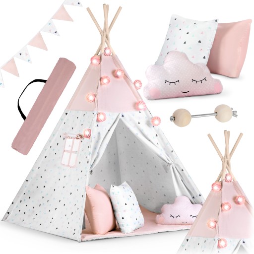 TIPI namiot wigwam dla dzieci TEEPEE Girlanda Poduszki Stabilizator Nukido