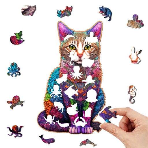 Puzzle Drewniane Układanka dla Dzieci Dorosłych Gra Logiczna A5 Kot 69 szt
