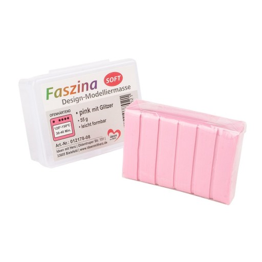 Modelina termoutwardzalna, Faszina Soft 55g, róż z brokatem