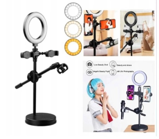 UCHWYT NA TELEFON STATYW Z LAMPĄ LED RING DO ZDJĘĆ