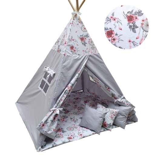 Namiot TIPI dla dzieci DUŻY 3 poduszki MATA TEEPEE wigwam prezent CE
