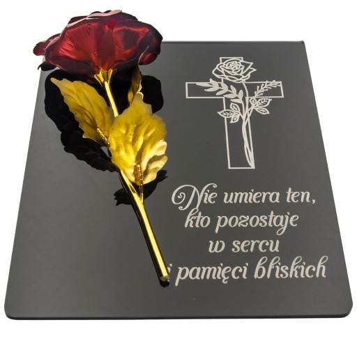 Podstawka na cmentarz GRAWEROWANY ZNICZ dekoracja na grób WIECZNA RÓŻA