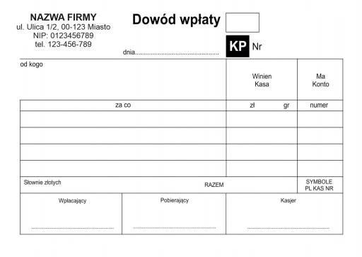 KP dowód wpłaty (A6) + DANE LOGO