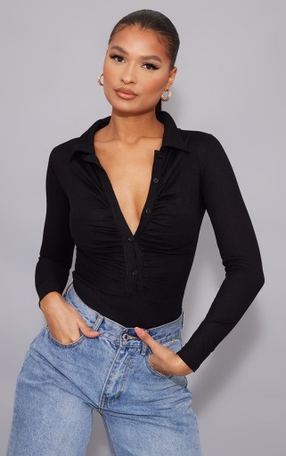 PRETTYLITTLETHING CZARNE ELEGANCKIE BODY GUZIKI DŁUGI RĘKAW R.XL A565103