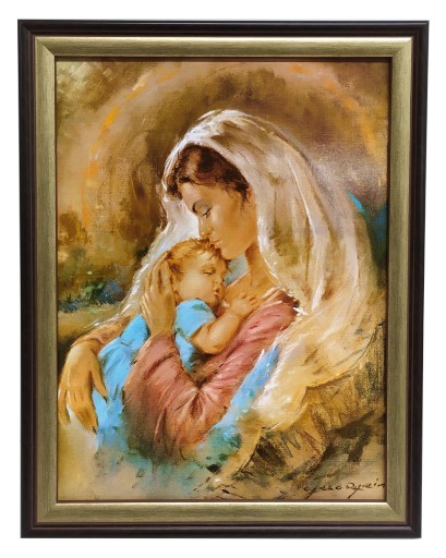 OBRAZ MATKA BOSKA BOŻA KARMIĄCEJ RAMA DREWNO 35X45