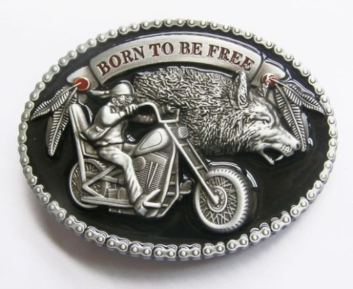 BORN TO BE FREE.. wilk klamra zapinka czarne tło