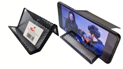 Podstawka pod telefon czarna, wizytownik na biurko metalowy z siatki Net