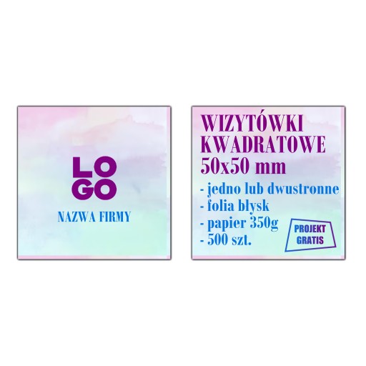 Wizytówki kwadratowe 500 szt. FOLIA BŁYSK PROJEKT
