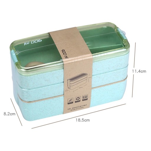 3 Layer Wheat Straw Lunch Box with Bag Japanese Microwave Bento Box with