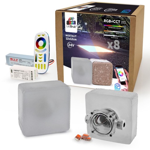 8x LedBruk Świecąca Kostka Brukowa 12x12 RGB+CCT