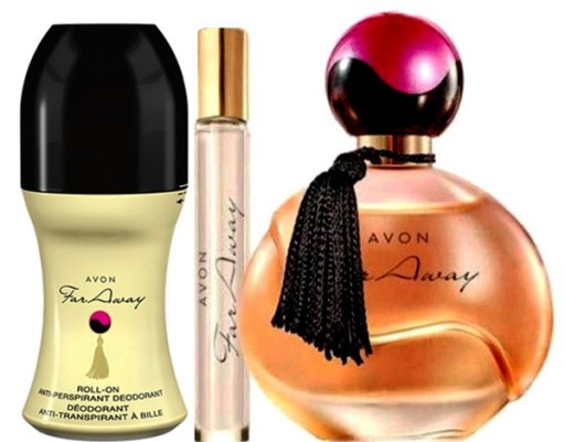 AVON FAR AWAY EDP 50ML+DEZOD+PERFUMETKA ZESTAW
