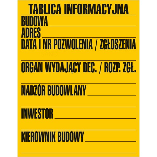 TABLICA INFORMACYJNA BUDOWLANA NA BUDOWĘ 90x70 cm