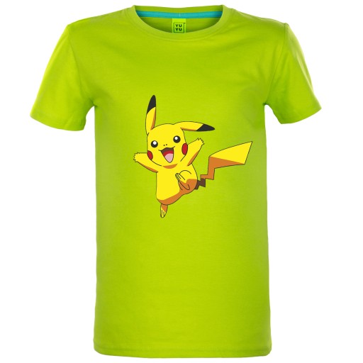 T-SHIRT KOSZULKA ZIELONA LIMONKA + POKEMON PIKACHU 128/134