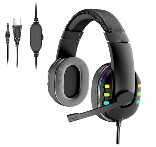 SŁUCHAWKI GAMINGOWE DLA GRACZY MIKROFON LED RGB PC
