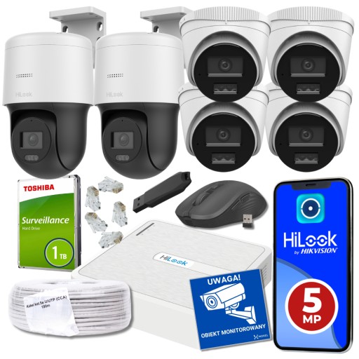 Monitoring domu zestaw 6 kamer kamera obrotowa 4MPx HiLook