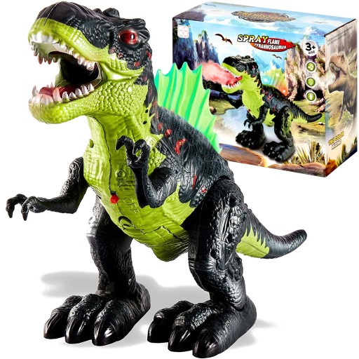 DINOZAUR T-REX INTERAKTYWNY FIGURKA CHODZĄCY ŚWIECI RYCZY ZIEJE PARĄ 37 CM