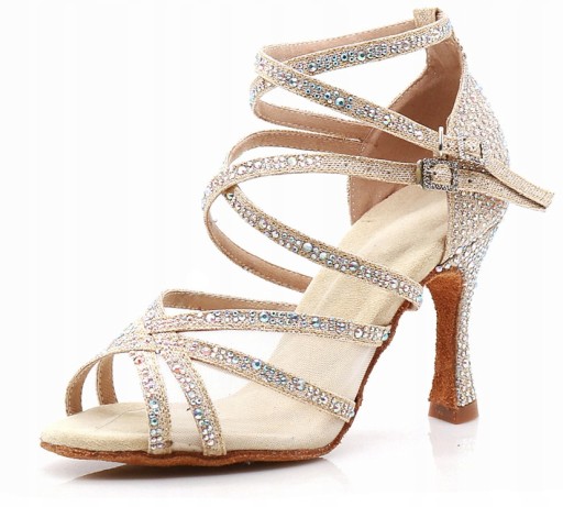 BUTY DO TAŃCA TANECZNE SZAMPAŃSKIE ZDOBIONE 7.5cm