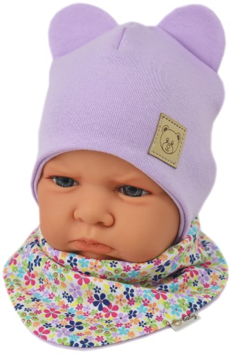 KOMPLET CZAPKA + APASZKA DWUSTRONNA 46-48 WIOSNA / JESIEŃ VIOLET 9m+