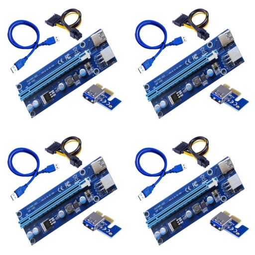 Zestaw 4x Riser USB 3.0 PCI-E 1x-16x 6PIN SATA