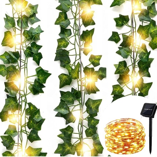 BLUSZCZ GIRLANDA SOLARNA LAMPA OGRODOWA LED LIŚCIE BLUSZCZU