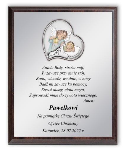 Pamiątka Chrztu Świętego Obrazek Srebrny + GRAWER W OZDOBNYM PUDEŁKU