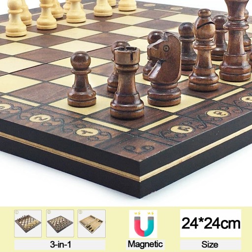 Styl magnetyczny 24x24 cm Drewniane szachy Backgam
