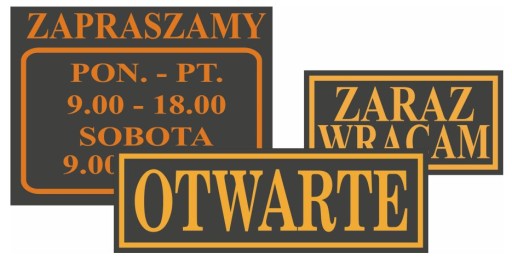 Zestaw czarnych tabliczek na drzwi sklepowe ORANGE