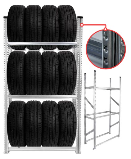 STOJAK REGAŁ PÓŁKA NA OPONY KOŁA 12 SZT x 235 mm METALOWY PRODUCENT