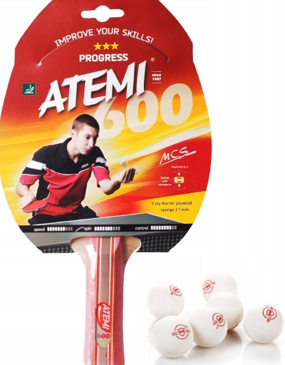 RAKIETA PALETKA TENIS PING-PONG ATEMI 600 PIŁECZKI