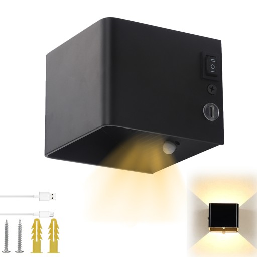 KINKIET LED ŚCIENNA LAMPA BEZPRZEWODOWA USB Z CZUJNIKIEM RUCHU 3000mAh